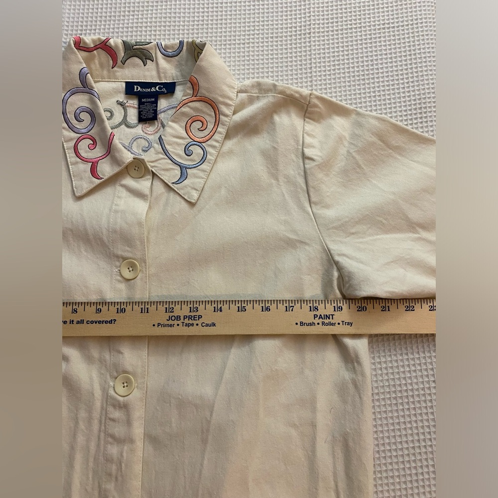 NWT Denim & Co Women’s Beige Painter Jacket Size Medium Pastel Floral Embroidery - Picture 7 of 11